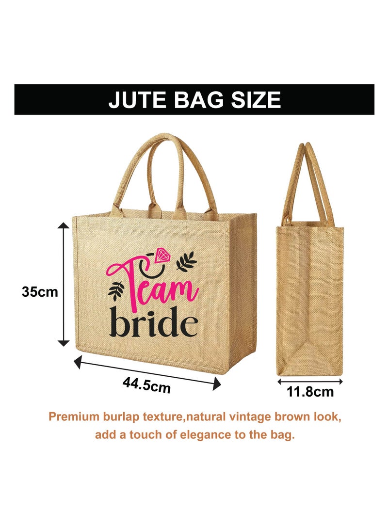 Team Bride Jute Totes - Eco-Friendly Gifts for Every Team Member - Bridesmaids Besties - Weddings and Bridal Showers Jute Bag