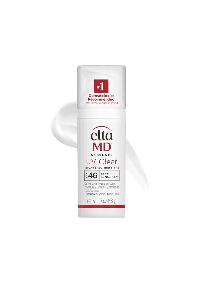 Eltamd Uv Clear Face Sunscreen, Spf 46 Oil Free Sunscreen With Zinc Oxide, Protects And Calms Sensitive Skin And Acne-Prone Skin, Lightweight, Silky, Dermatologist Recommended, 1.7 Oz Pump