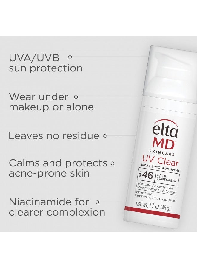 Eltamd Uv Clear Face Sunscreen, Spf 46 Oil Free Sunscreen With Zinc Oxide, Protects And Calms Sensitive Skin And Acne-Prone Skin, Lightweight, Silky, Dermatologist Recommended, 1.7 Oz Pump