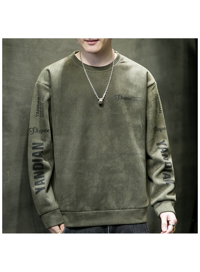 Large Size Fashionable Men's Letter Printed Loose Long Sleeved T-shirt