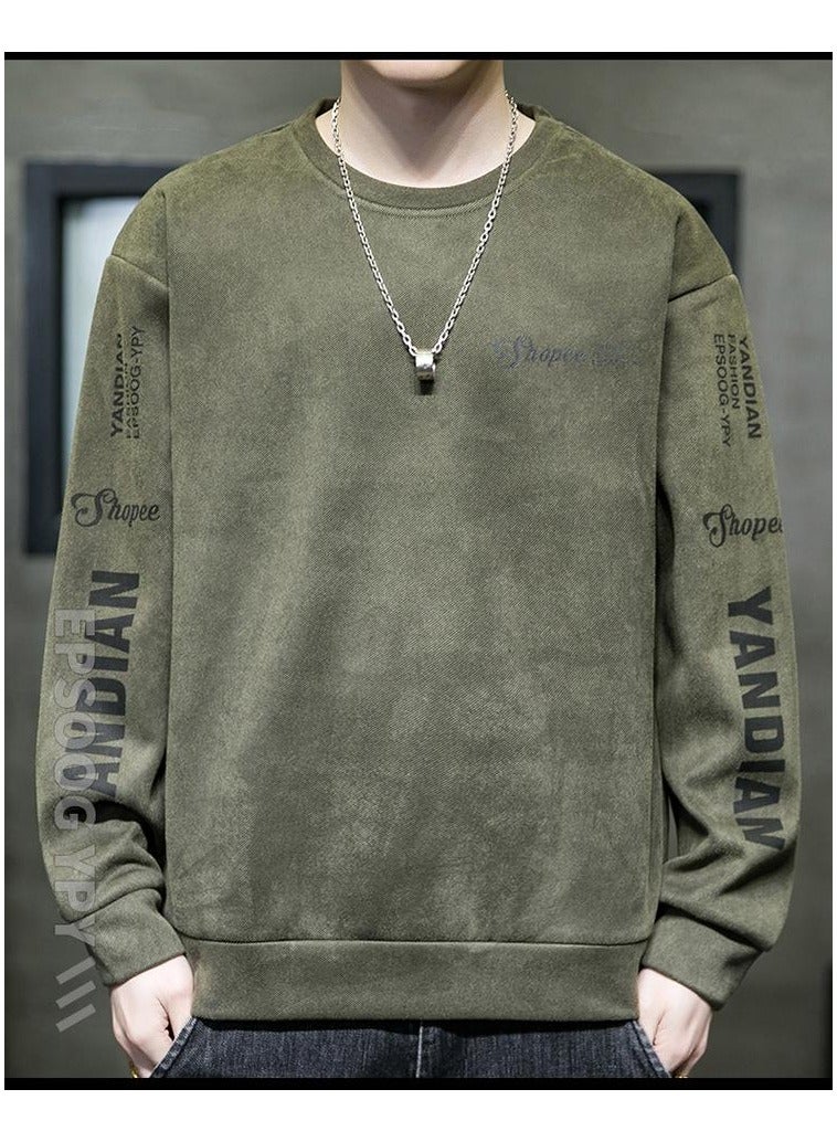 Large Size Fashionable Men's Letter Printed Loose Long Sleeved T-shirt