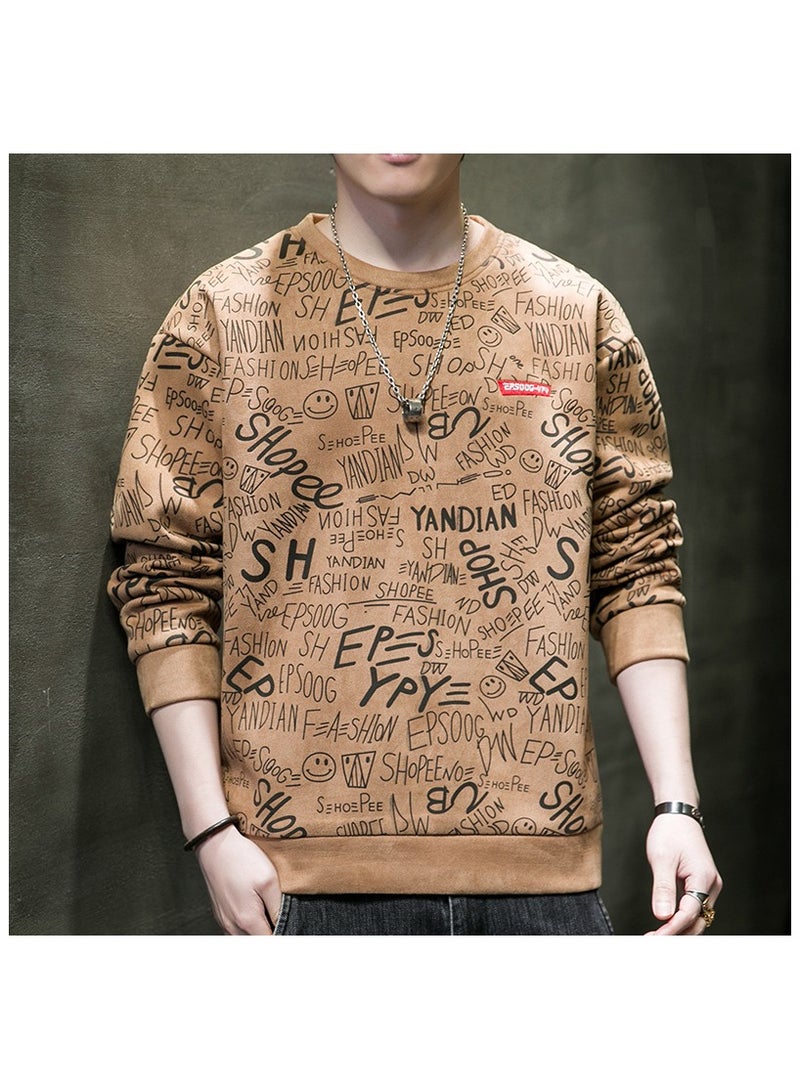 Large Size Fashionable Men's Letter Printed Loose Long Sleeved T-shirt