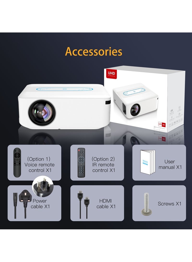 Smart Projector AI Intelligence Wireless Projector Portable Ultra HD 1080P Resolution 12000 Lumens Dual Band WiFi White