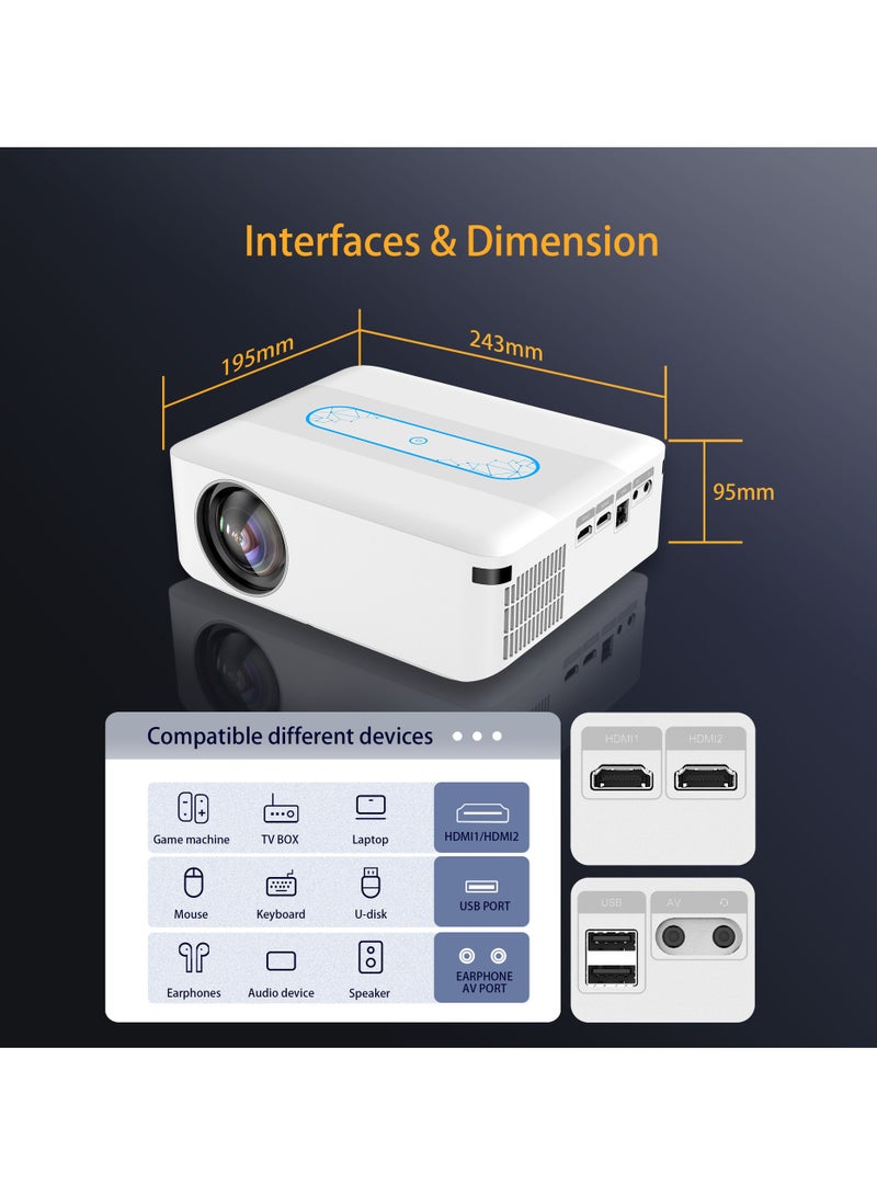 Smart Projector AI Intelligence Wireless Projector Portable Ultra HD 1080P Resolution 12000 Lumens Dual Band WiFi White