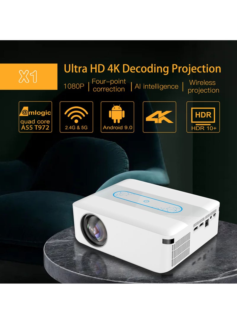 Smart Projector AI Intelligence Wireless Projector Portable Ultra HD 1080P Resolution 12000 Lumens Dual Band WiFi White