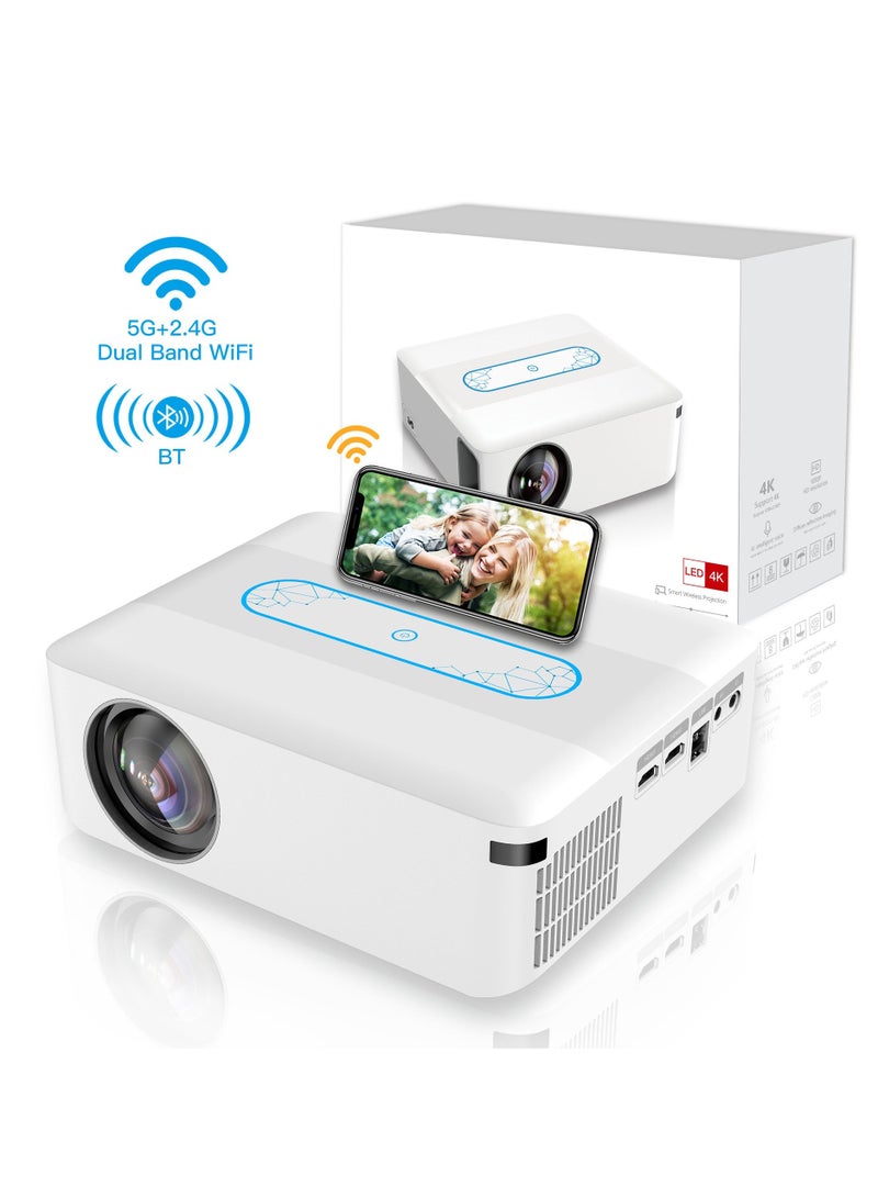 Smart Projector AI Intelligence Wireless Projector Portable Ultra HD 1080P Resolution 12000 Lumens Dual Band WiFi White