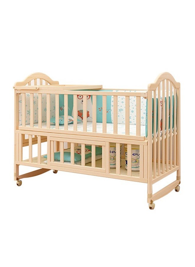 Multifunctional Baby Bed Wood Baby Bedside Crib with Foldable Storage Board