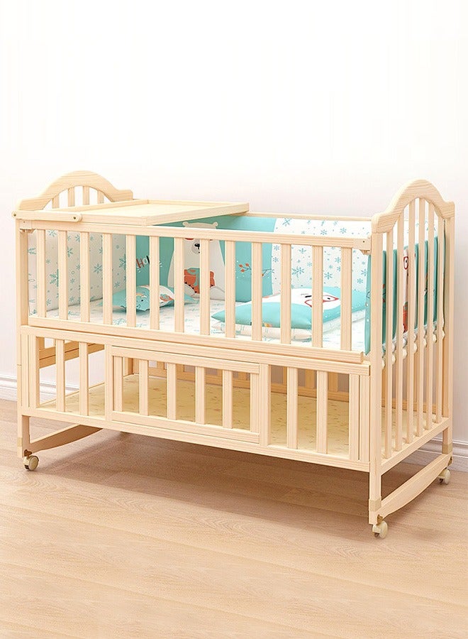 Multifunctional Baby Bed Wood Baby Bedside Crib with Foldable Storage Board