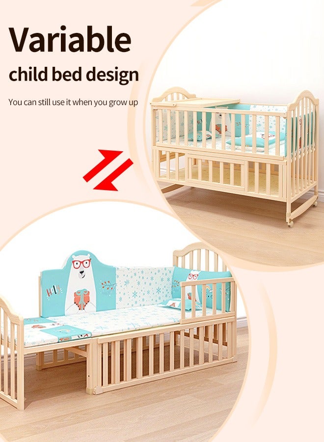 Multifunctional Baby Bed Wood Baby Bedside Crib with Foldable Storage Board