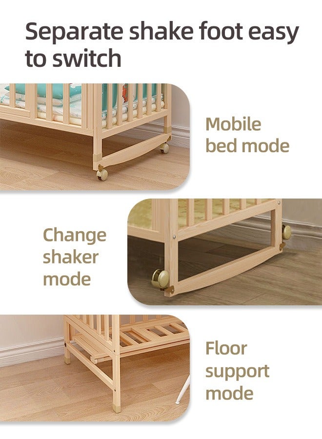 Multifunctional Baby Bed Wood Baby Bedside Crib with Foldable Storage Board