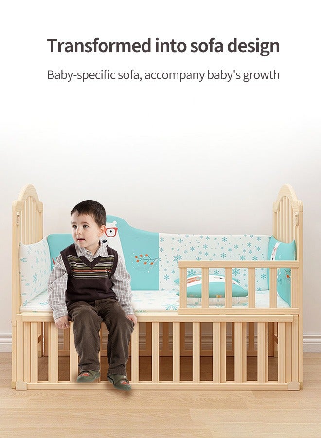 Multifunctional Baby Bed Wood Baby Bedside Crib with Foldable Storage Board