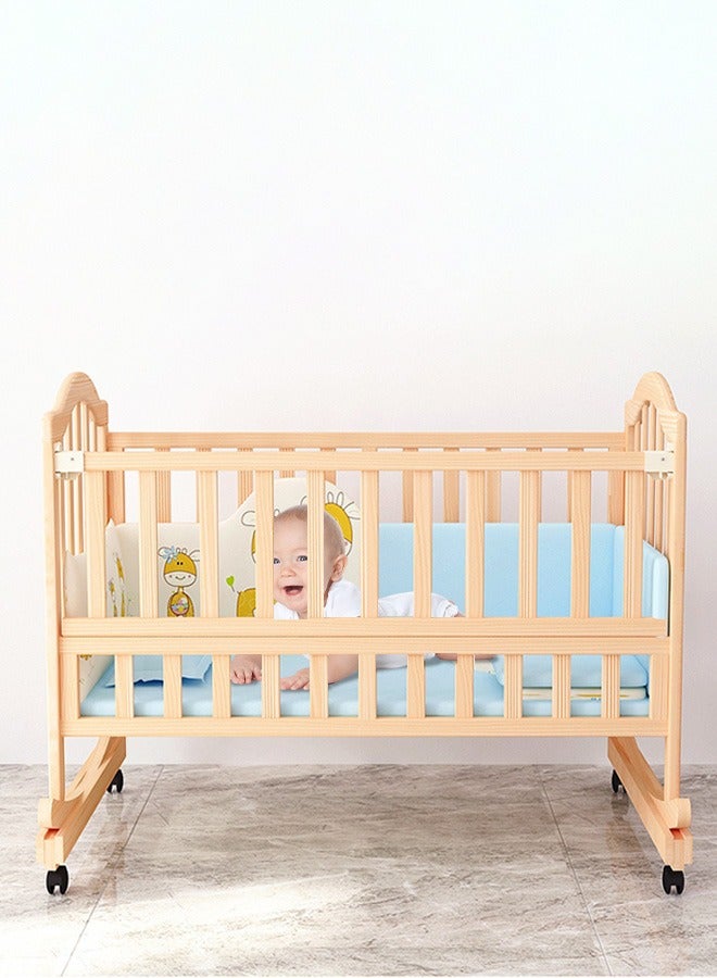 Multifunctional Baby Crib Infant Bassinet Portable Wooden Baby Cot with Wheels and Mosquito Net