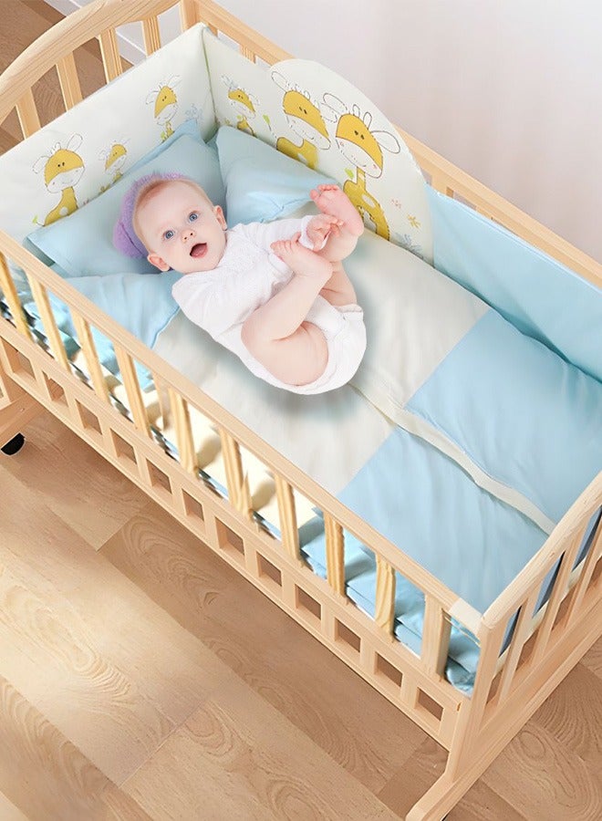 Multifunctional Baby Crib Infant Bassinet Portable Wooden Baby Cot with Wheels and Mosquito Net