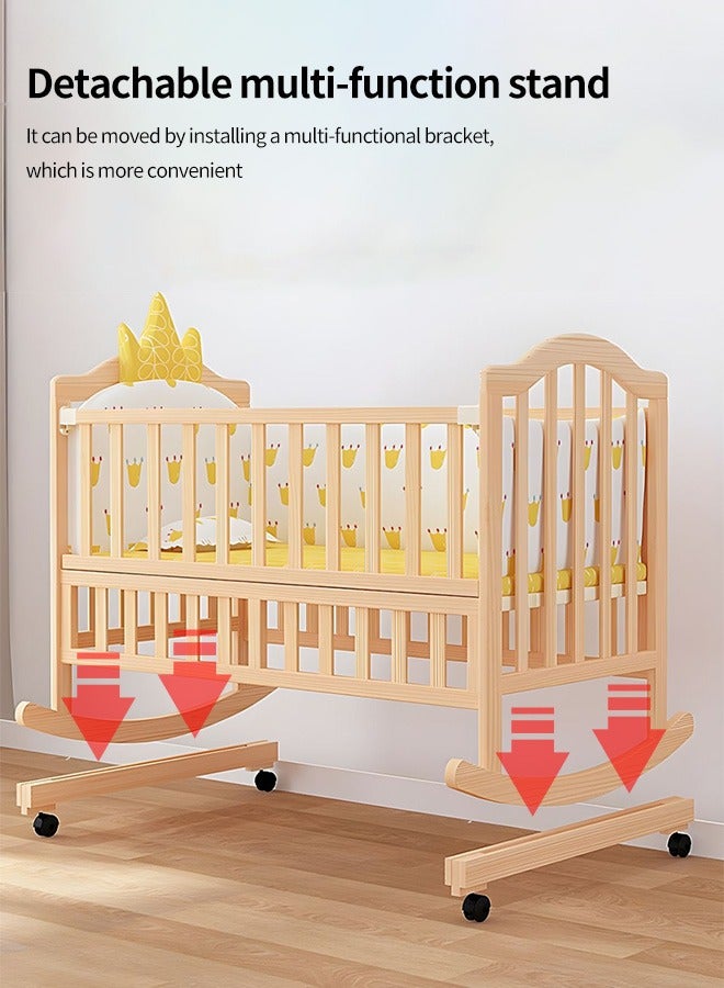 Multifunctional Baby Crib Infant Bassinet Portable Wooden Baby Cot with Wheels and Mosquito Net