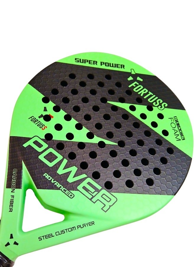 FORTUSS Padel Tennis Racket - Full Carbon Fiber - 3D Hexagon Surface with Light EVA Memory Flex Foam Core - Padel Racquet - Round Shape Paddle Racket with Bag Included (Green)