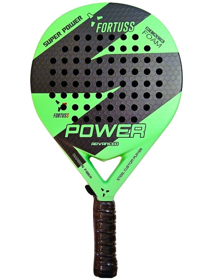 FORTUSS Padel Tennis Racket - Full Carbon Fiber - 3D Hexagon Surface with Light EVA Memory Flex Foam Core - Padel Racquet - Round Shape Paddle Racket with Bag Included (Green)