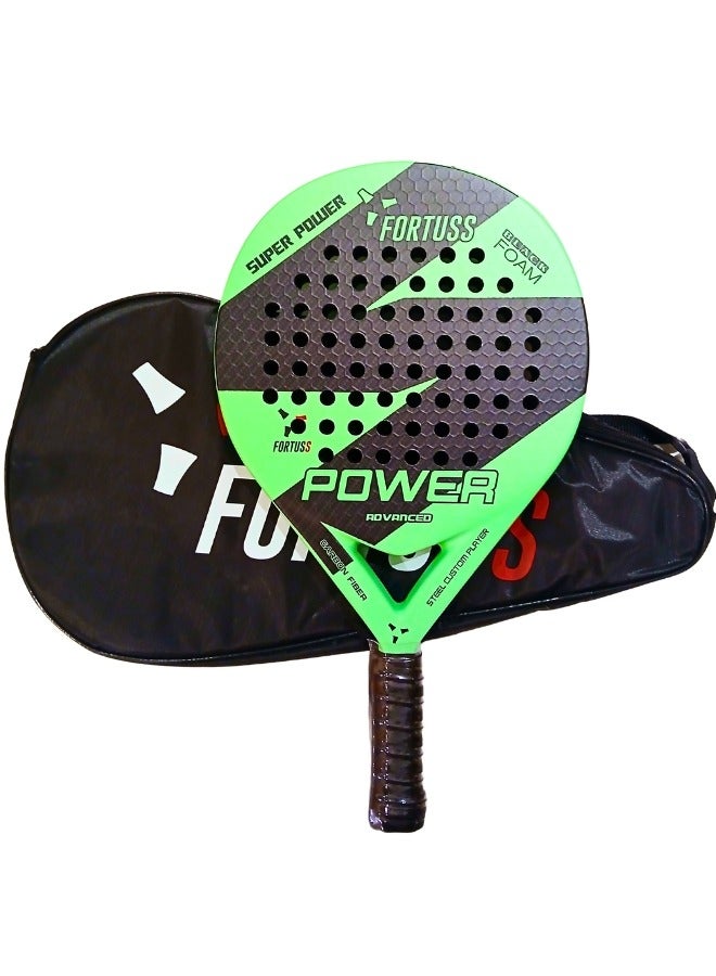 FORTUSS Padel Tennis Racket - Full Carbon Fiber - 3D Hexagon Surface with Light EVA Memory Flex Foam Core - Padel Racquet - Round Shape Paddle Racket with Bag Included (Green)