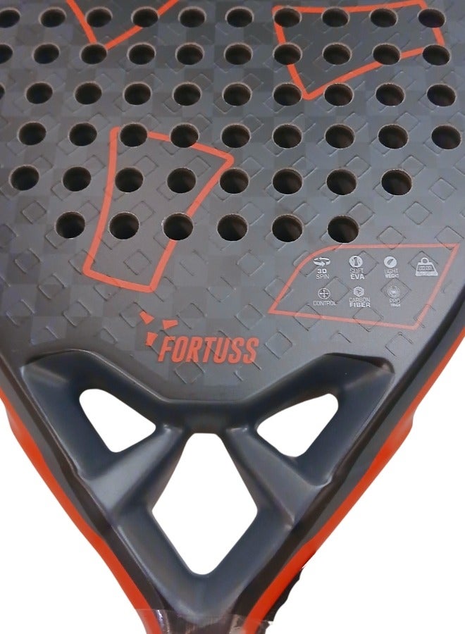 FORTUSS Padel Tennis Racket - Full Carbon Fiber - 3D Mat Rhomboid Surface with Light EVA Memory Flex Foam Core - Padel Racquet - Diamond Shape Paddle Racket with Bag Included (Red/Black)