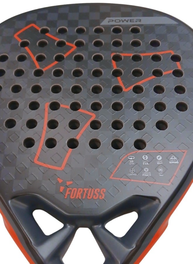 FORTUSS Padel Tennis Racket - Full Carbon Fiber - 3D Mat Rhomboid Surface with Light EVA Memory Flex Foam Core - Padel Racquet - Diamond Shape Paddle Racket with Bag Included (Red/Black)