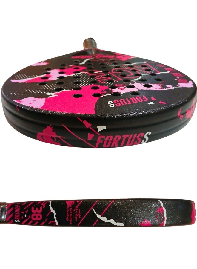 FORTUSS Padel Tennis Racket - Full Carbon Fiber - Mat Max Grit Surface Technology with Light EVA Memory Flex Foam Core - Padel Racquet - Teardrop Hybrid Paddle Racket with Bag Included (Pink/Black)