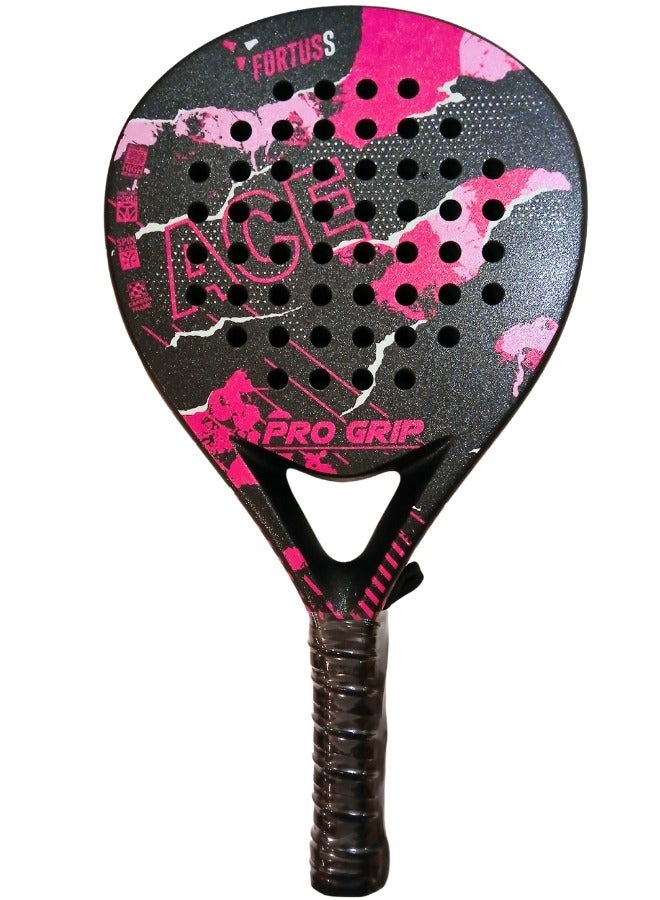 FORTUSS Padel Tennis Racket - Full Carbon Fiber - Mat Max Grit Surface Technology with Light EVA Memory Flex Foam Core - Padel Racquet - Teardrop Hybrid Paddle Racket with Bag Included (Pink/Black)