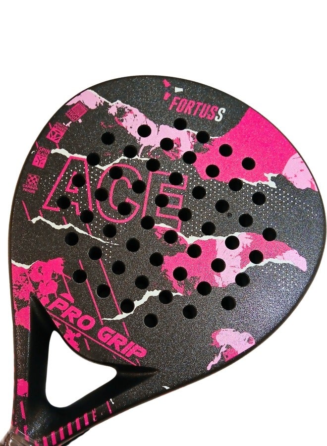 FORTUSS Padel Tennis Racket - Full Carbon Fiber - Mat Max Grit Surface Technology with Light EVA Memory Flex Foam Core - Padel Racquet - Teardrop Hybrid Paddle Racket with Bag Included (Pink/Black)