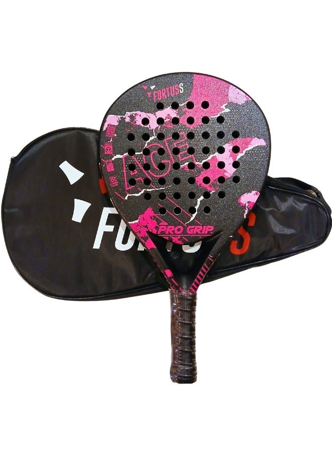 FORTUSS Padel Tennis Racket - Full Carbon Fiber - Mat Max Grit Surface Technology with Light EVA Memory Flex Foam Core - Padel Racquet - Teardrop Hybrid Paddle Racket with Bag Included (Pink/Black)