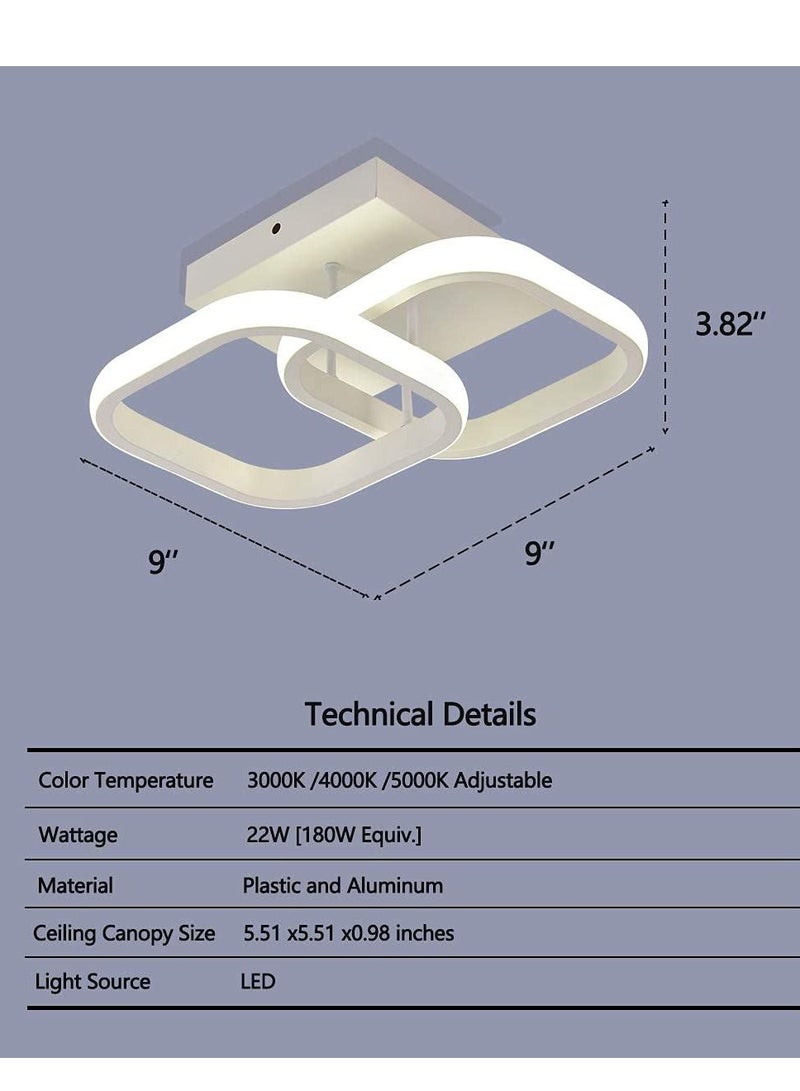 LED Ceiling Light 22W Modern LED Energy Saving Light, LED Ceiling Lamp for Hallway Entrance Office Bedroom Kitchen Metal Square Design Ceiling Lighting Fixture 3 Color 3000K-6500K