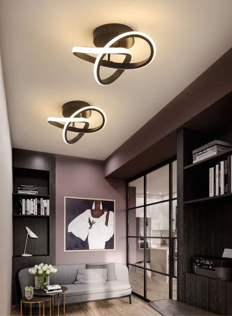 Hallway modern LED ceiling light, fixture black flush mount 3-color adjustable creative design, for washrooms stairwell balcony cloakroom kitchen loft aisle, 22W