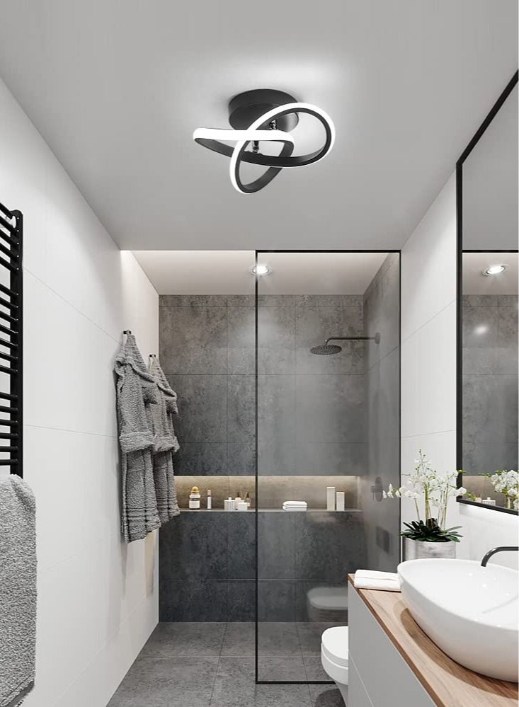 Hallway modern LED ceiling light, fixture black flush mount 3-color adjustable creative design, for washrooms stairwell balcony cloakroom kitchen loft aisle, 22W