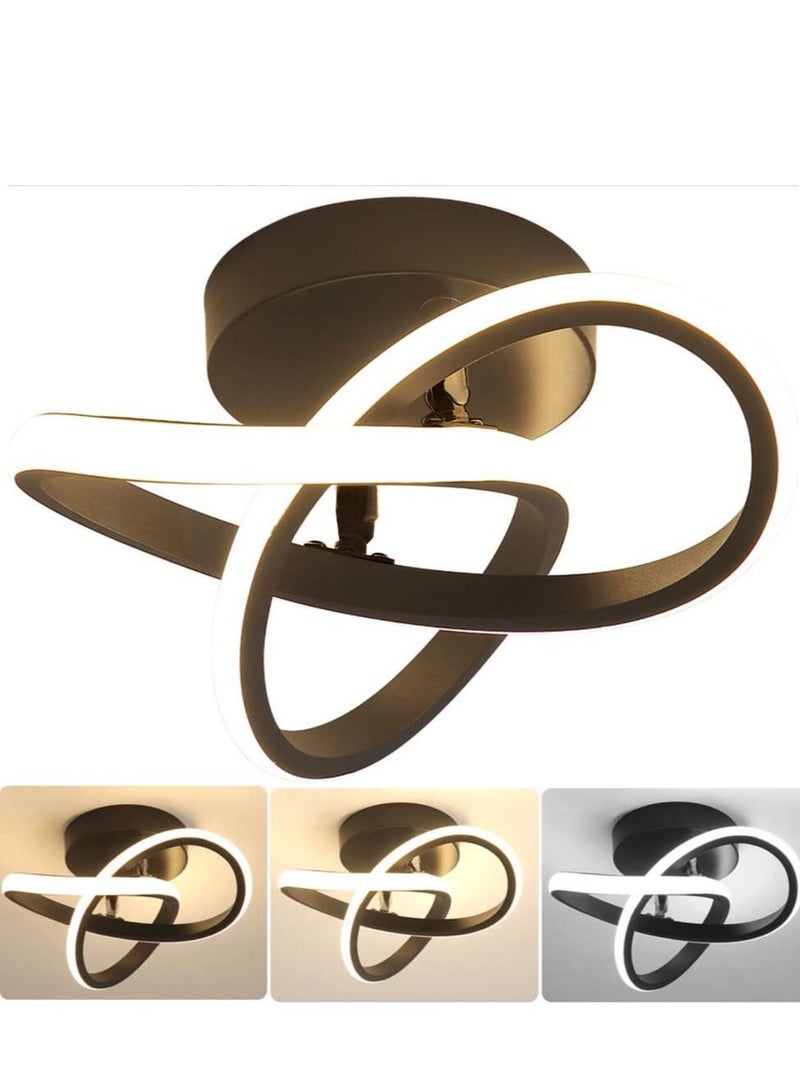 Hallway modern LED ceiling light, fixture black flush mount 3-color adjustable creative design, for washrooms stairwell balcony cloakroom kitchen loft aisle, 22W