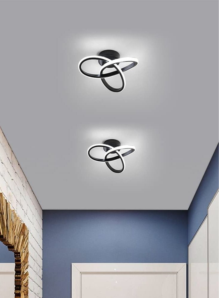 Hallway modern LED ceiling light, fixture black flush mount 3-color adjustable creative design, for washrooms stairwell balcony cloakroom kitchen loft aisle, 22W