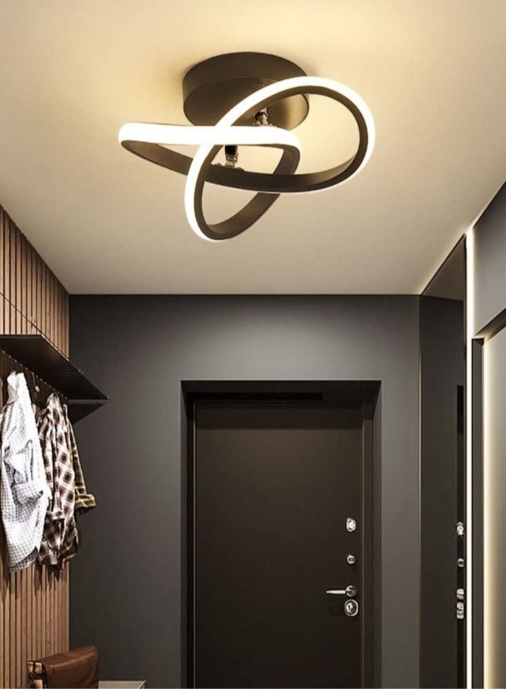 Hallway modern LED ceiling light, fixture black flush mount 3-color adjustable creative design, for washrooms stairwell balcony cloakroom kitchen loft aisle, 22W