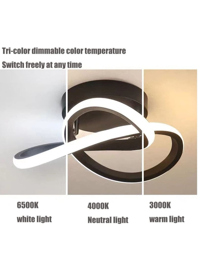 Hallway modern LED ceiling light, fixture black flush mount 3-color adjustable creative design, for washrooms stairwell balcony cloakroom kitchen loft aisle, 22W
