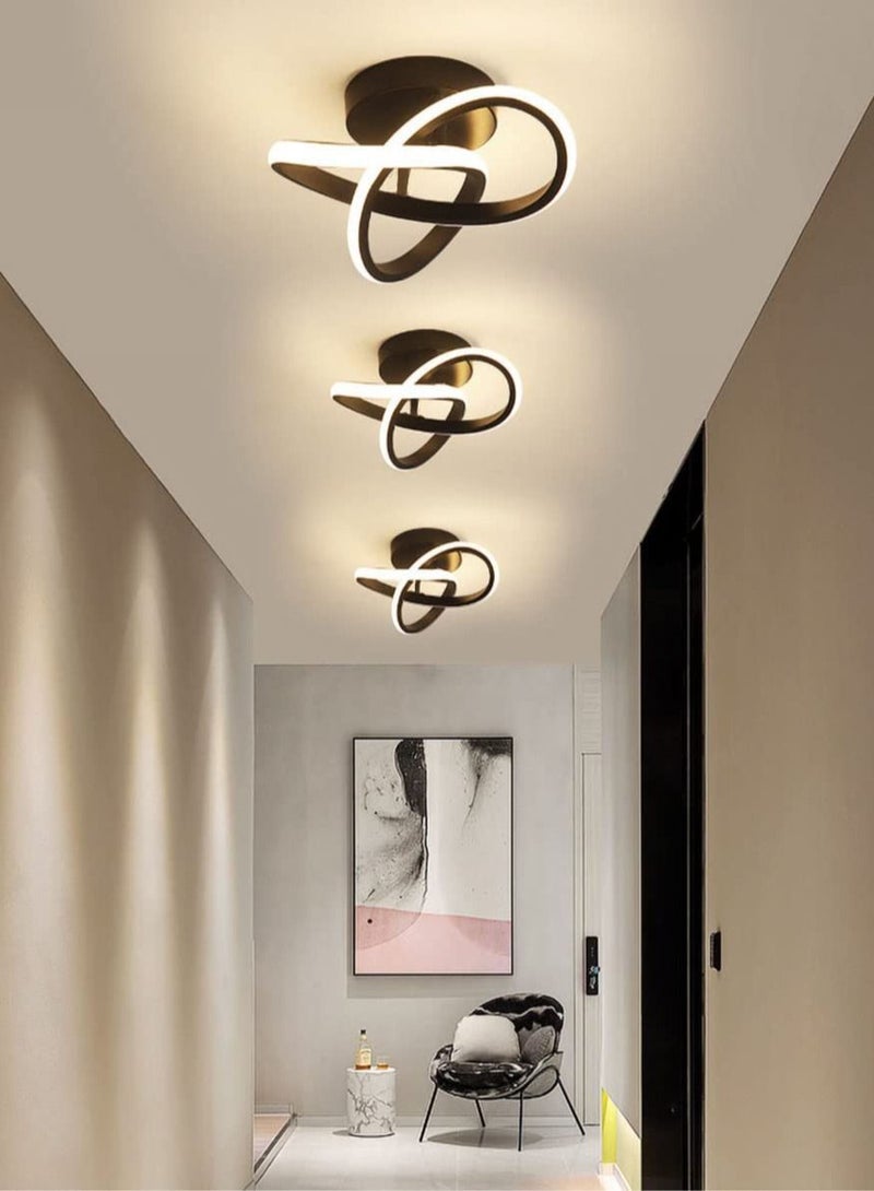 Hallway modern LED ceiling light, fixture black flush mount 3-color adjustable creative design, for washrooms stairwell balcony cloakroom kitchen loft aisle, 22W