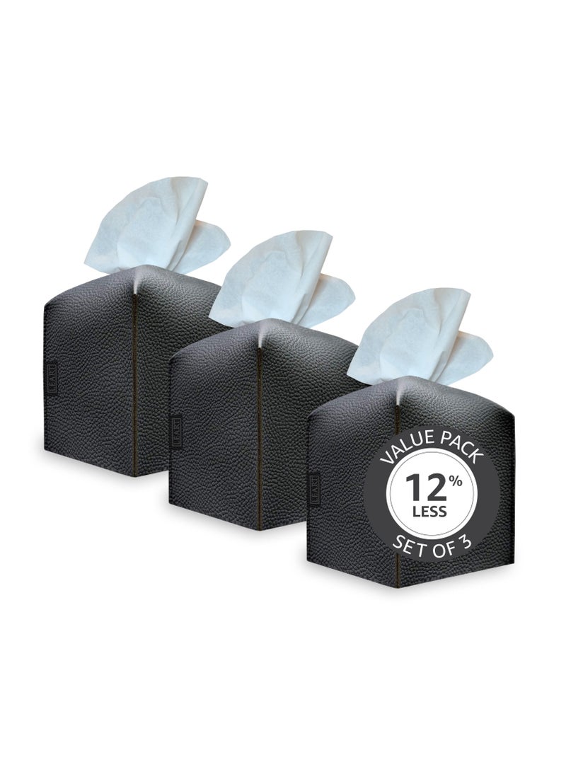 Leather Tissue Box Cover (Black Offer Pack of 3)