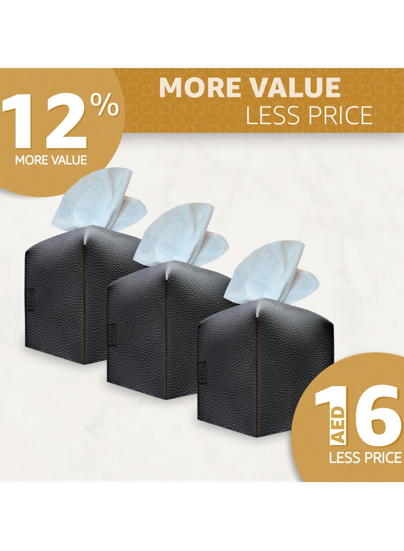 Leather Tissue Box Cover – Home Decorations for Living Room, Bedroom and Office | Car Tissue Holder | Tissue Box Holder for Car | Tissue Box Cover for Car (Black Cube - Pack of 3)