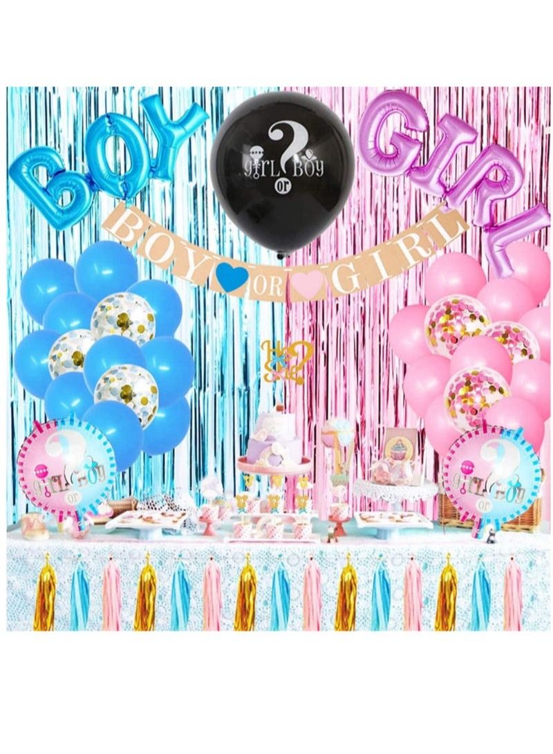 Boy girl reveal party supplies balloons banner foil tassels cake toppers photo props baby shower decoration kit