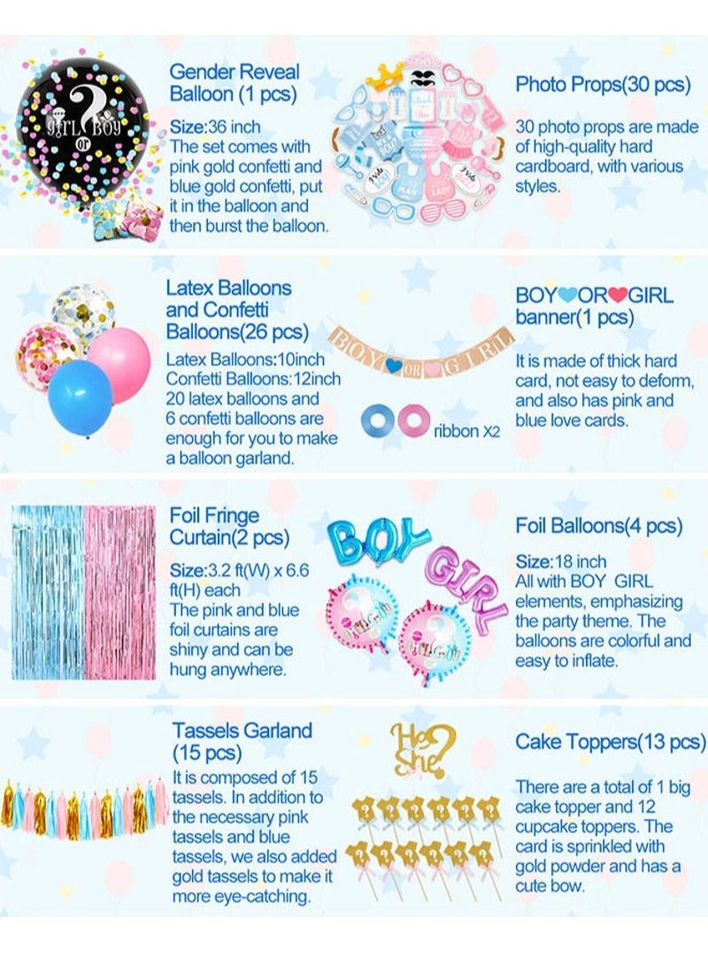 Boy girl reveal party supplies balloons banner foil tassels cake toppers photo props baby shower decoration kit