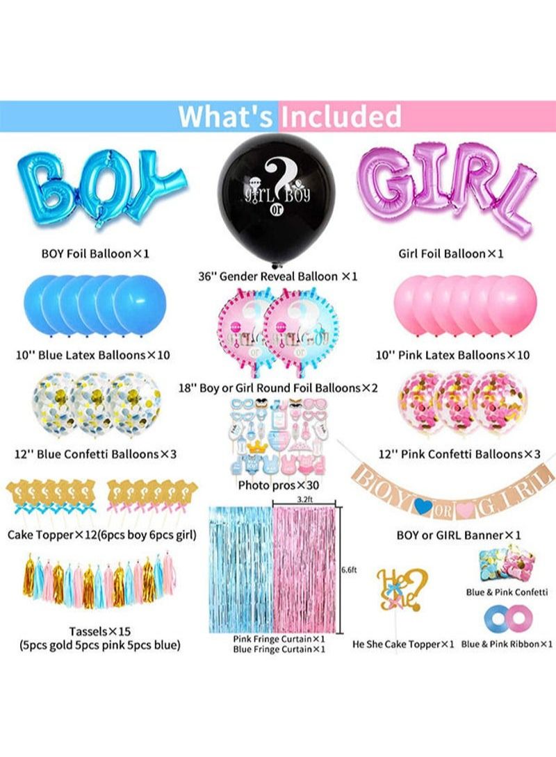 Boy girl reveal party supplies balloons banner foil tassels cake toppers photo props baby shower decoration kit