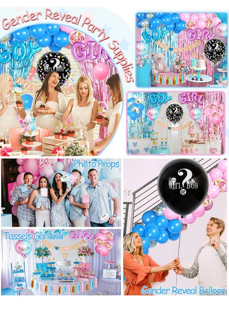 Boy girl reveal party supplies balloons banner foil tassels cake toppers photo props baby shower decoration kit