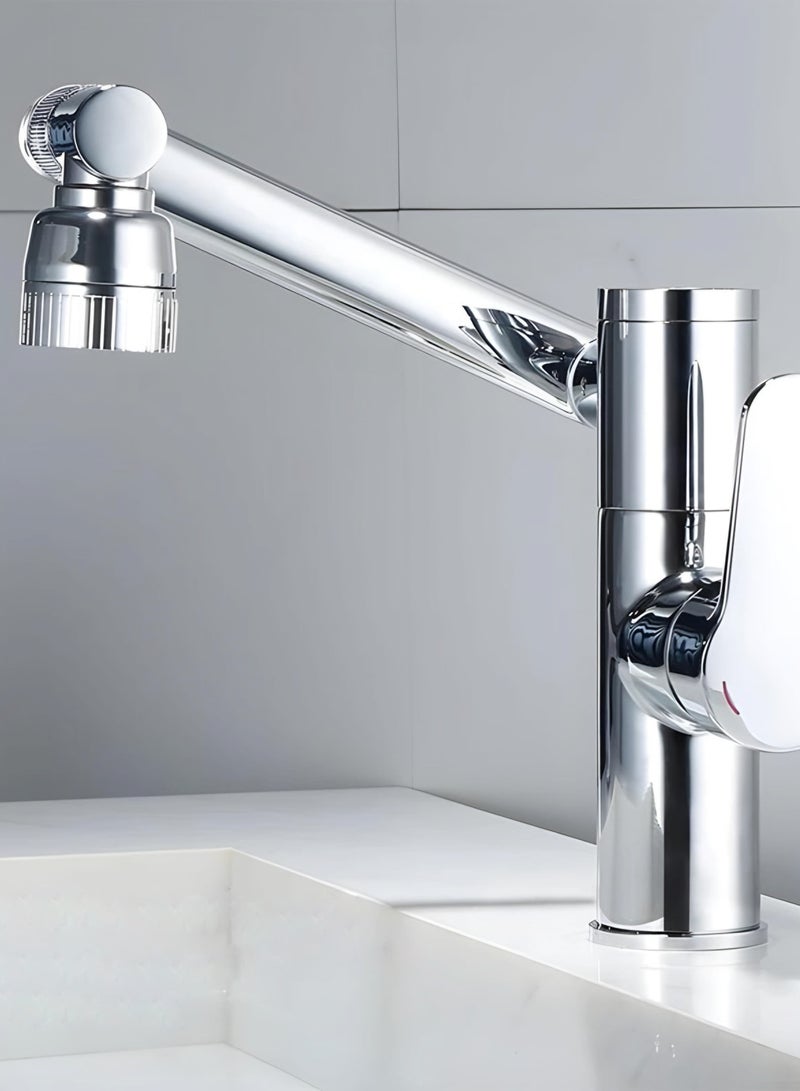 Modern Hot and Cold Basin Faucet, Adjustable Temperature, Single Handle, Ceramic Cartridge (Digital Display, Silver)