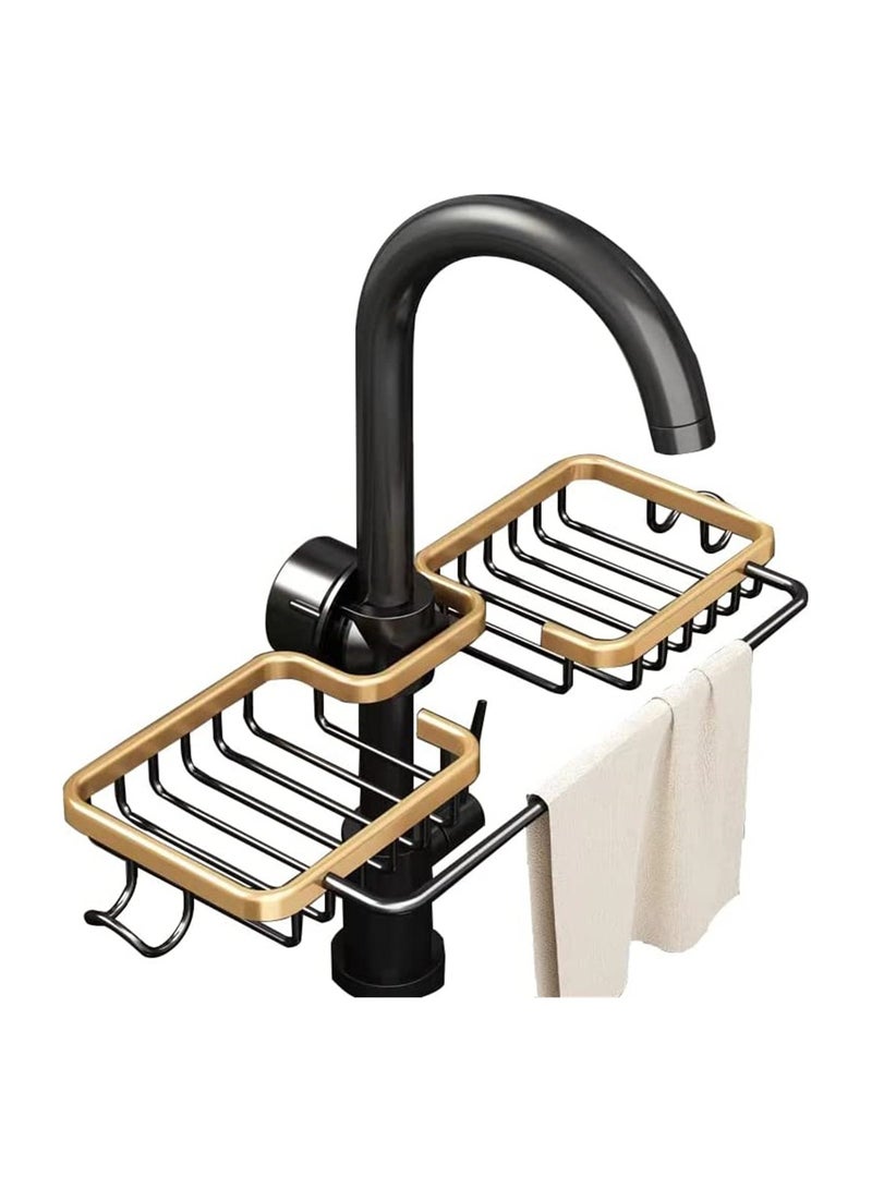 SYOSI Aluminum Holder for Kitchen Sink, Kitchen Sink Sponge Holder, Aluminum Organizer for Kitchen Bathroom Accessories, Compatible with Faucets 0.8-1.1 Inches in Diameter