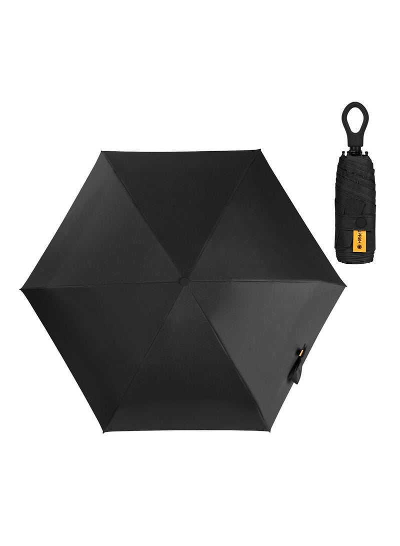 Mini Umbrella, Pocket Umbrella, 6 Ribs Lightweight Compact Folding Umbrella, Fast Dry and Compact Umbrella for Rain & Sun, Windproof Folding Travel Umbrella (Black)