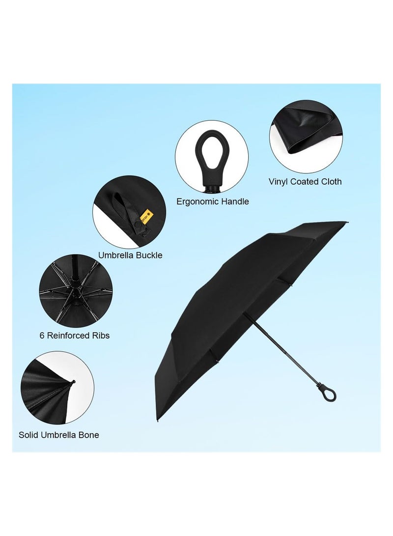 Mini Umbrella, Pocket Umbrella, 6 Ribs Lightweight Compact Folding Umbrella, Fast Dry and Compact Umbrella for Rain & Sun, Windproof Folding Travel Umbrella (Black)