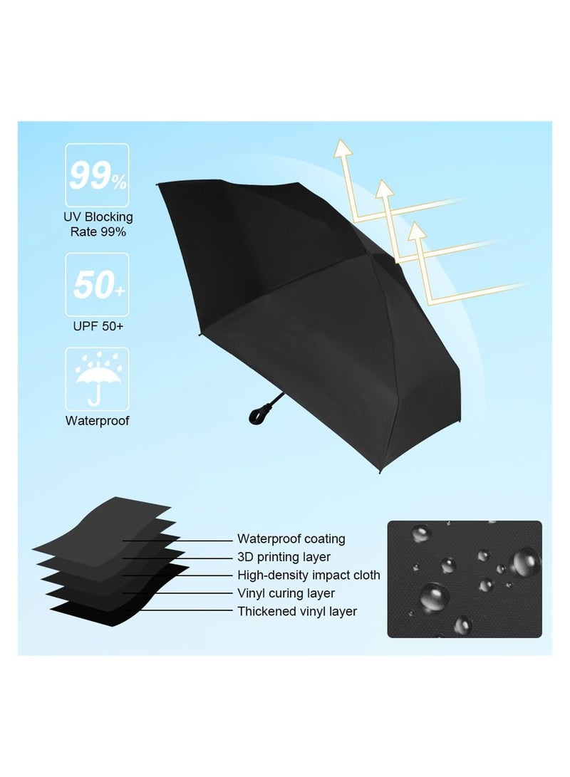 Mini Umbrella, Pocket Umbrella, 6 Ribs Lightweight Compact Folding Umbrella, Fast Dry and Compact Umbrella for Rain & Sun, Windproof Folding Travel Umbrella (Black)