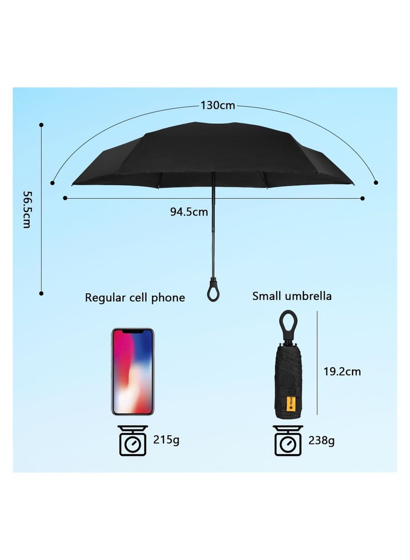 Mini Umbrella, Pocket Umbrella, 6 Ribs Lightweight Compact Folding Umbrella, Fast Dry and Compact Umbrella for Rain & Sun, Windproof Folding Travel Umbrella (Black)