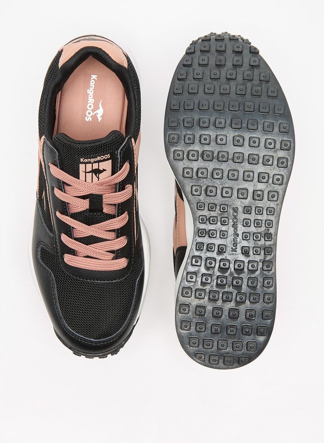 Women's Panelled Sports Shoes with Lace-Up Closure