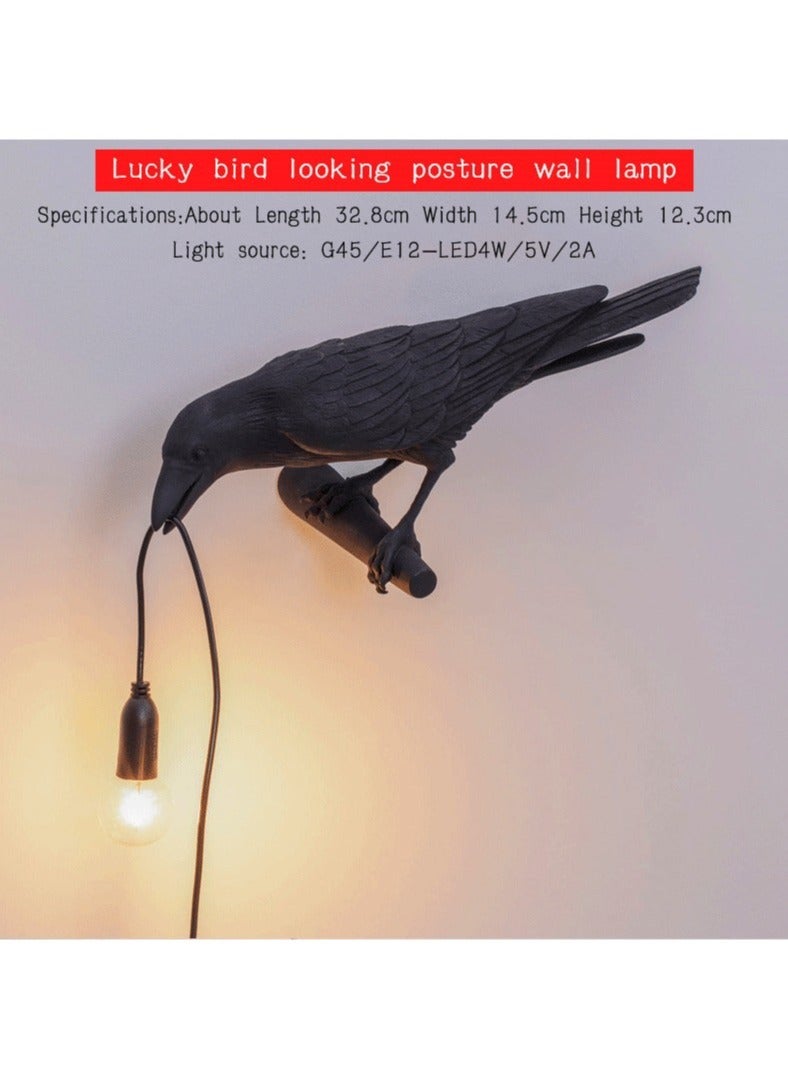 Lucky Bird Decorative Night Light, Crow Wall Lamp, Table Lamp, Home Furnishings, Bedroom Bedside, Living Room (Black, Left)