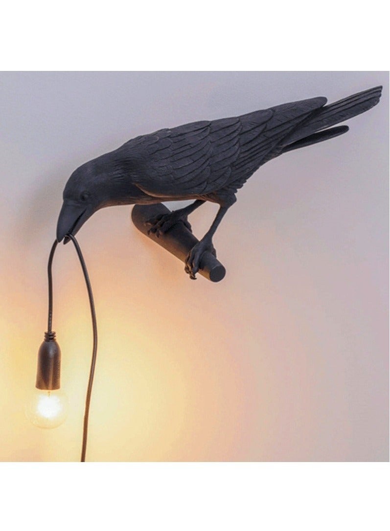 Lucky Bird Decorative Night Light, Crow Wall Lamp, Table Lamp, Home Furnishings, Bedroom Bedside, Living Room (Black, Left)